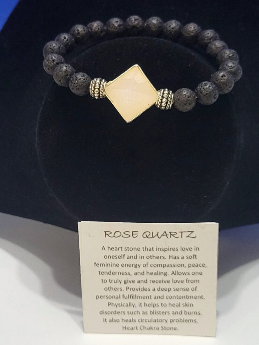 Vintage Rose Quartz and Black Lava Bead Power Bracelet for Love